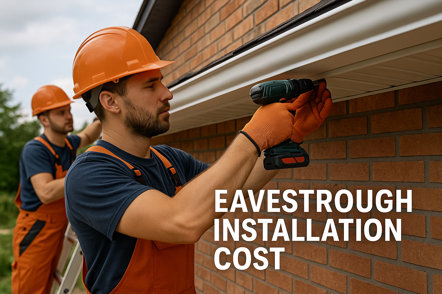 Workers installing a seamless gutter