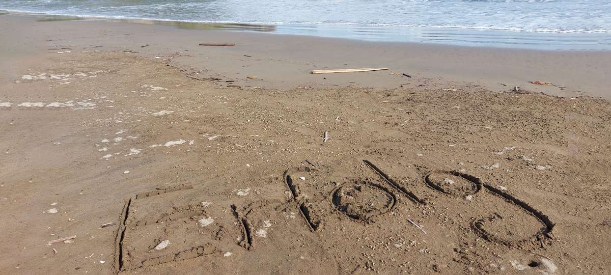 Das Wort "Erfolg" wurde mit kräftigen Buchstaben in den Sand am Strand geschrieben