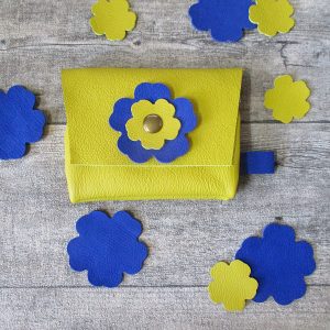 Portemonnaie Ukraine gelb blau Leder Blume Magnetverschluss - MONDSPINNE® Ledertaschenmanufaktur