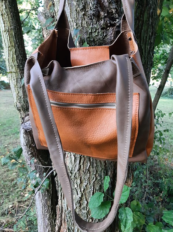 Shopper schlamm-cognac Leder Schlüsselband - MONDSPINNE Ledertaschenmanufaktur