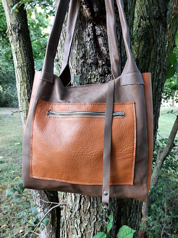 Shopper schlamm-cognac Leder Schlüsselband - MONDSPINNE Ledertaschenmanufaktur