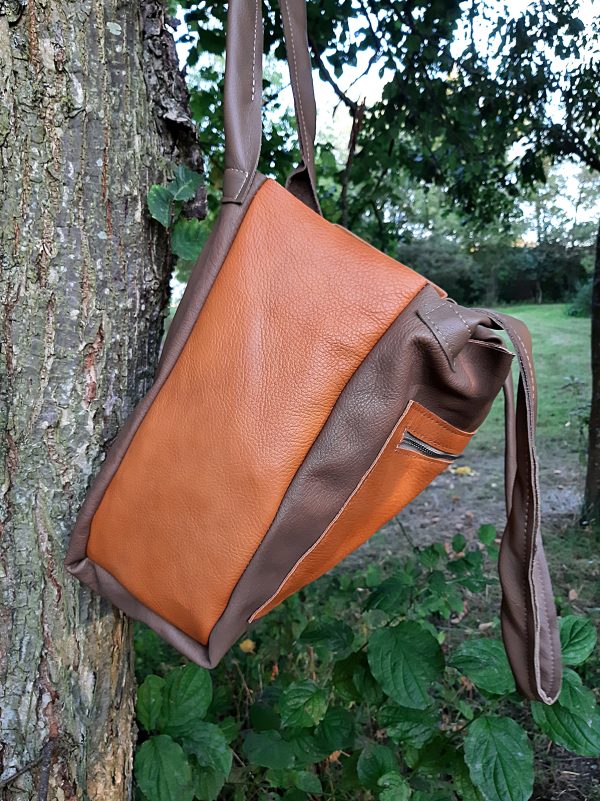 Shopper schlamm-cognac Leder Schlüsselband - MONDSPINNE Ledertaschenmanufaktur