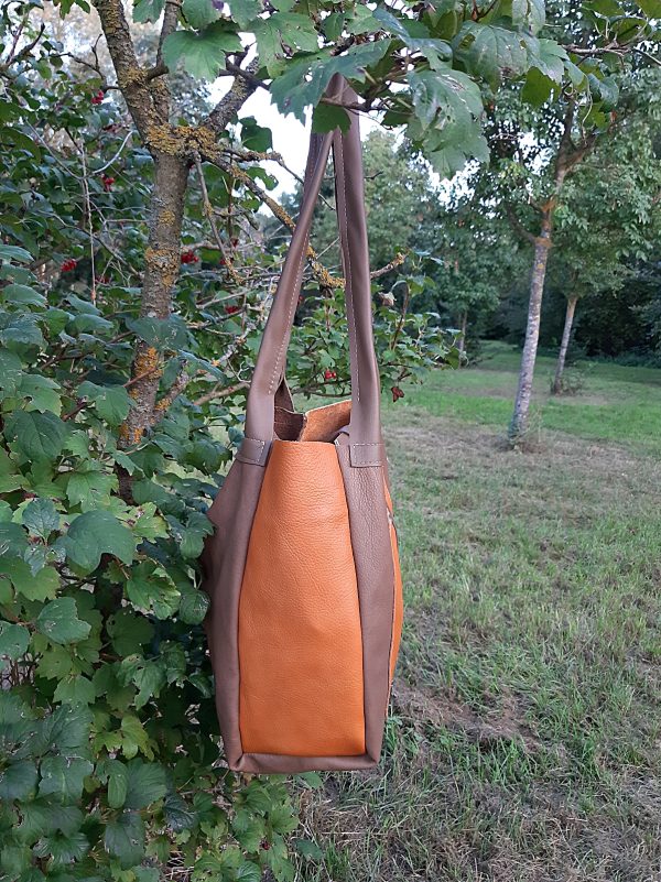 Shopper schlamm-cognac Leder Schlüsselband - MONDSPINNE Ledertaschenmanufaktur