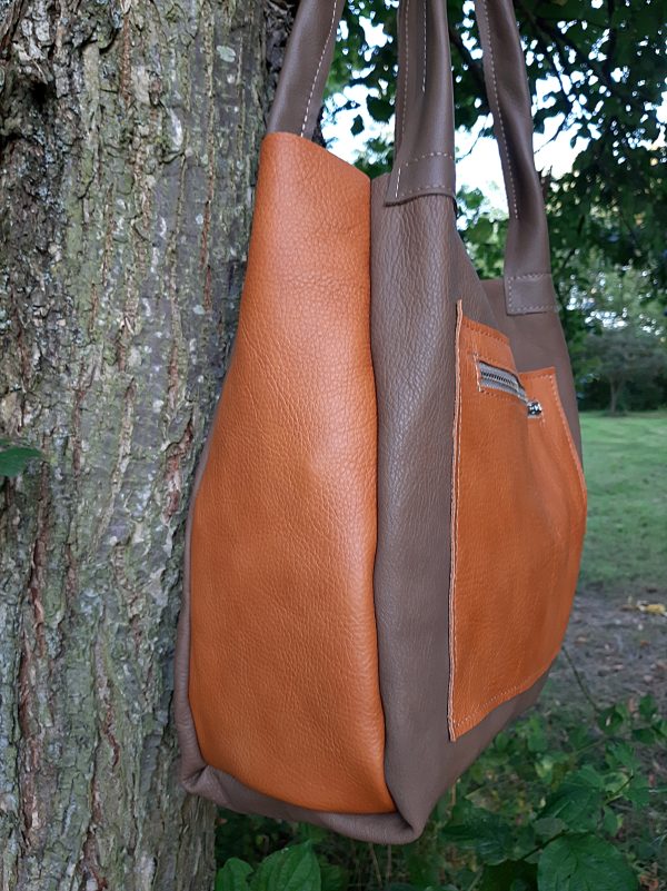 Shopper schlamm-cognac Leder Schlüsselband - MONDSPINNE Ledertaschenmanufaktur