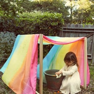 Legesilke tørklæde fra Sarahs Silks regnbuefarver 90x275 cm