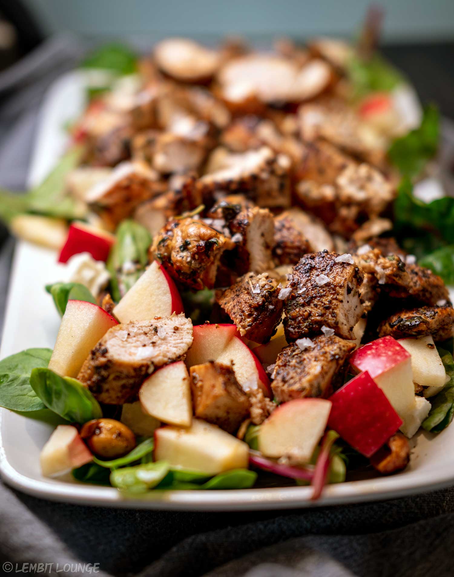 Marinated grilled chicken salad feta hazelnut apple