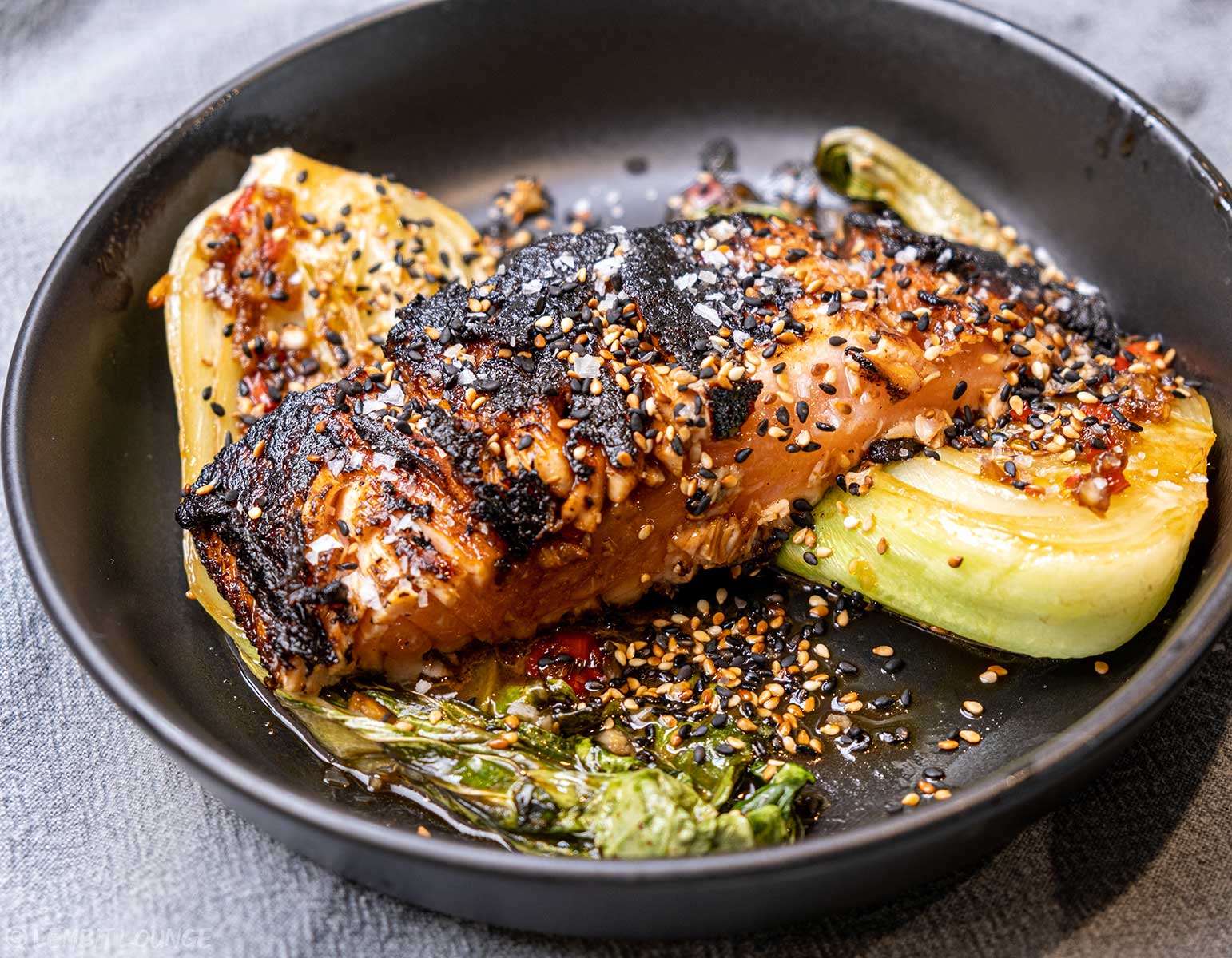 Marinated Salmon with Pak Choi garlic lemon soy sesame