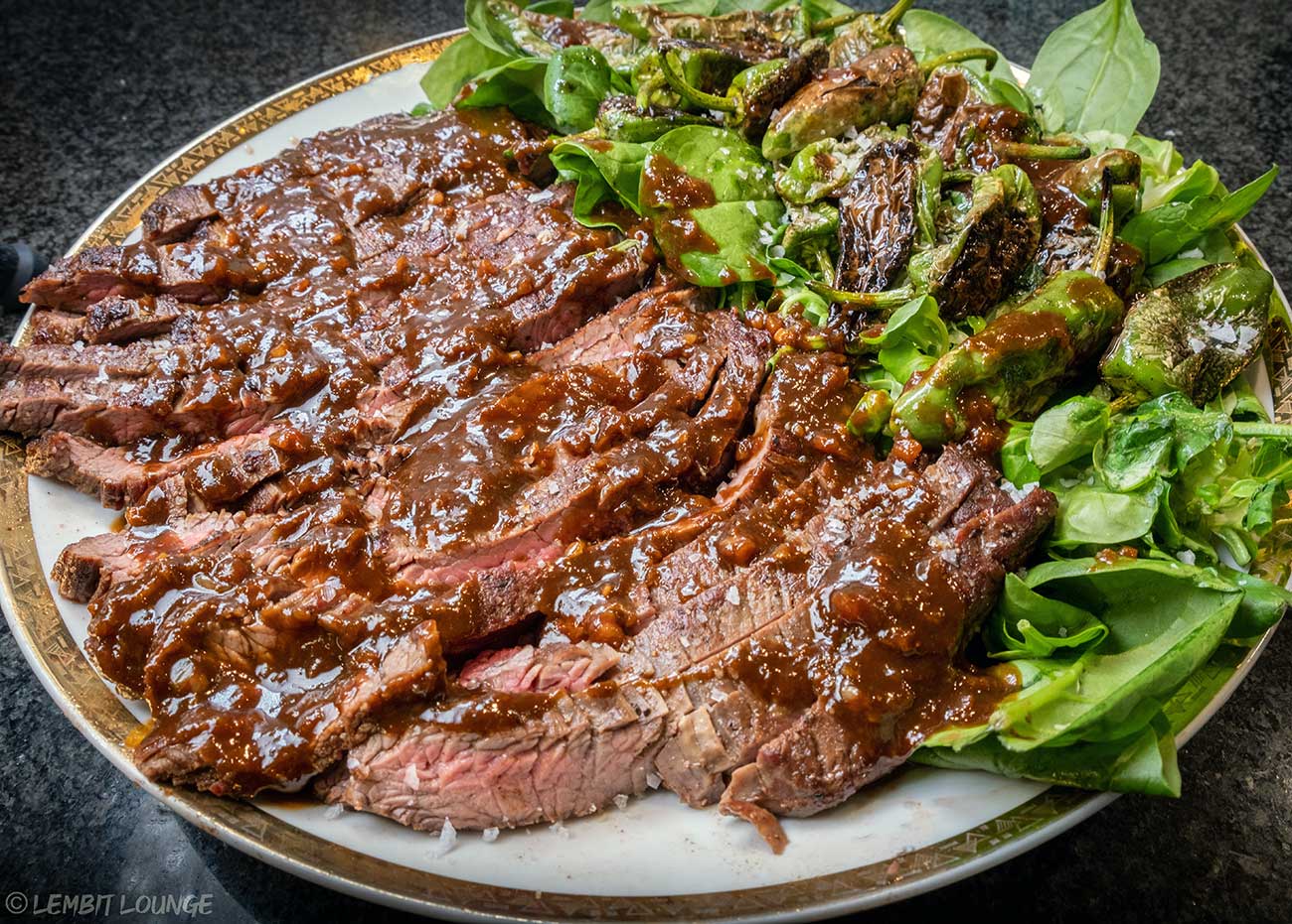 Flank steak with Asian sauce garlic ginger hoisin fish