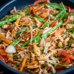 Asian inspired chicken stir-fry noodles spicy