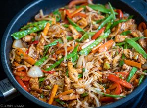 Asian inspired chicken stir-fry noodles spicy