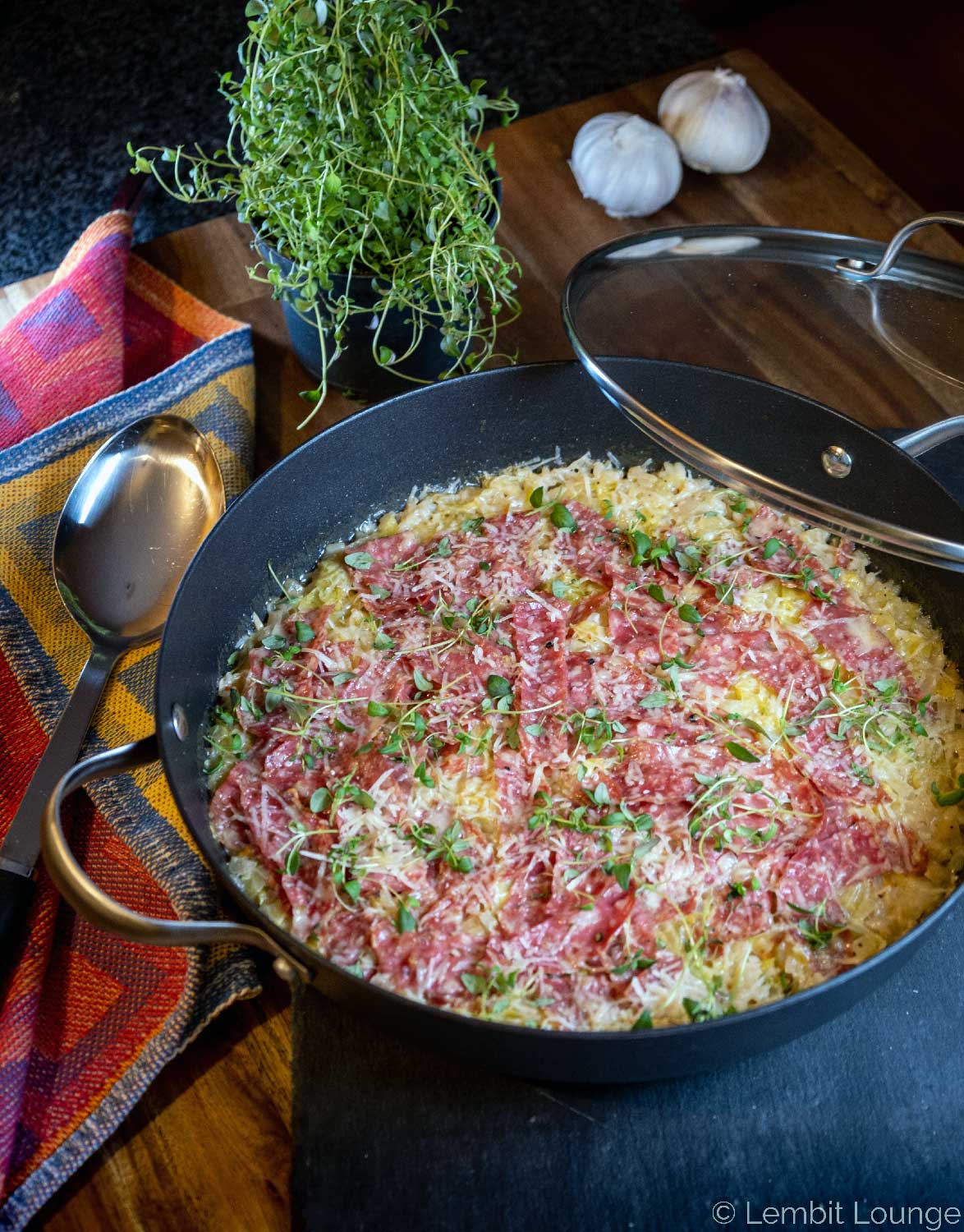 Baked Risotto with Fennel Salami wine garlic parmesan creamy