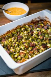 Roasted Brussels Sprouts with Ponzu and lemon parmesan mayo