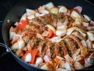 Falukorv on a bed of Vegetables foodbox easy to make flavorful Falu baloney bologna swedish sausage