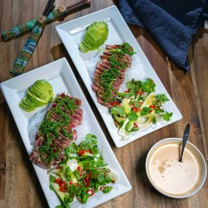 Seared Tuna with Lovely Dressing glass noodles goma wakame