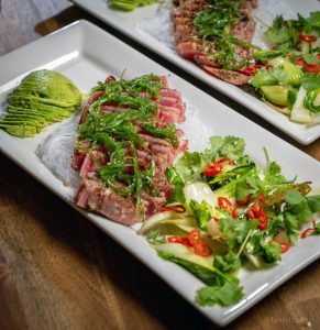 Seared Tuna with Lovely Dressing glass noodles goma wakame