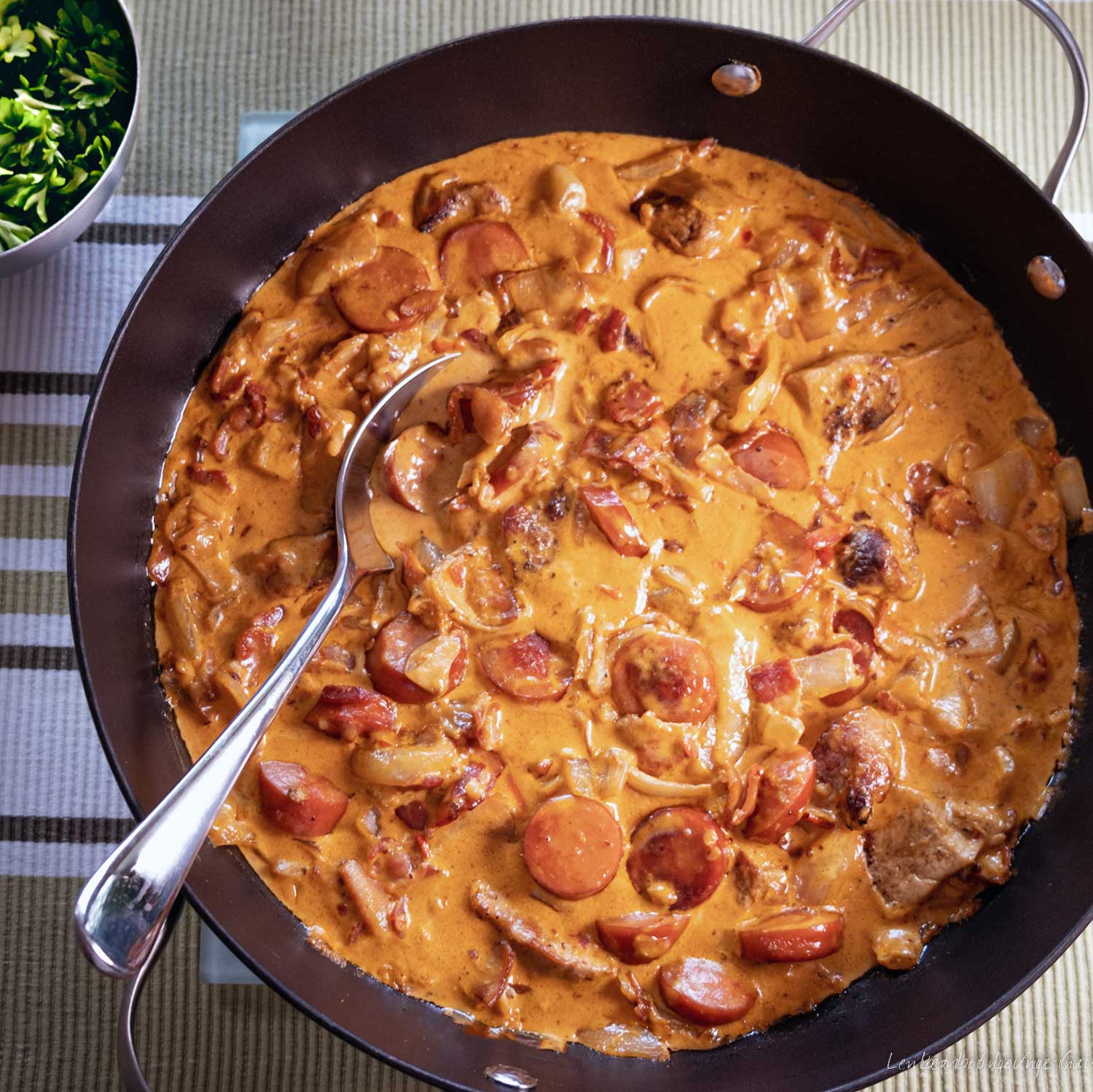 rich pork stew with chorizo and bacon Flavorful One-Pot Pork Mix