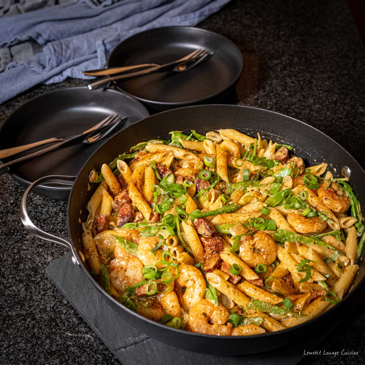 Creole Shrimp Pasta with Sausage spicy easy quick Vannamei garlic penne