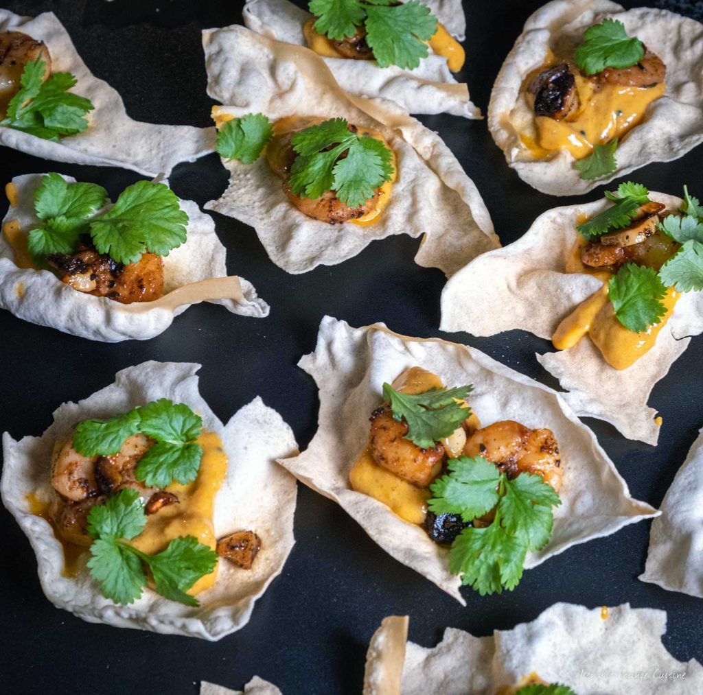 Curry-Mango prawn papadum's bites chutney crunchy curry madras easy