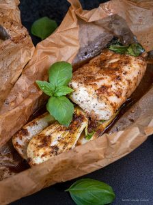 Fish en papillote tamarin hoisin garlic lemon oven baked pak choi easy quick