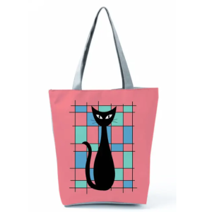 Väska rosa med svart katt