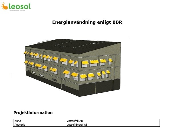 Projektskiss över byggnad med information kring projektet
