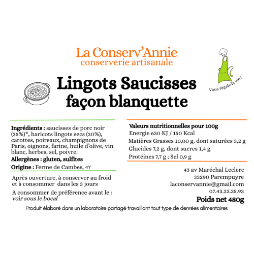 Lingots Saucisses façon Blanquette – 250g