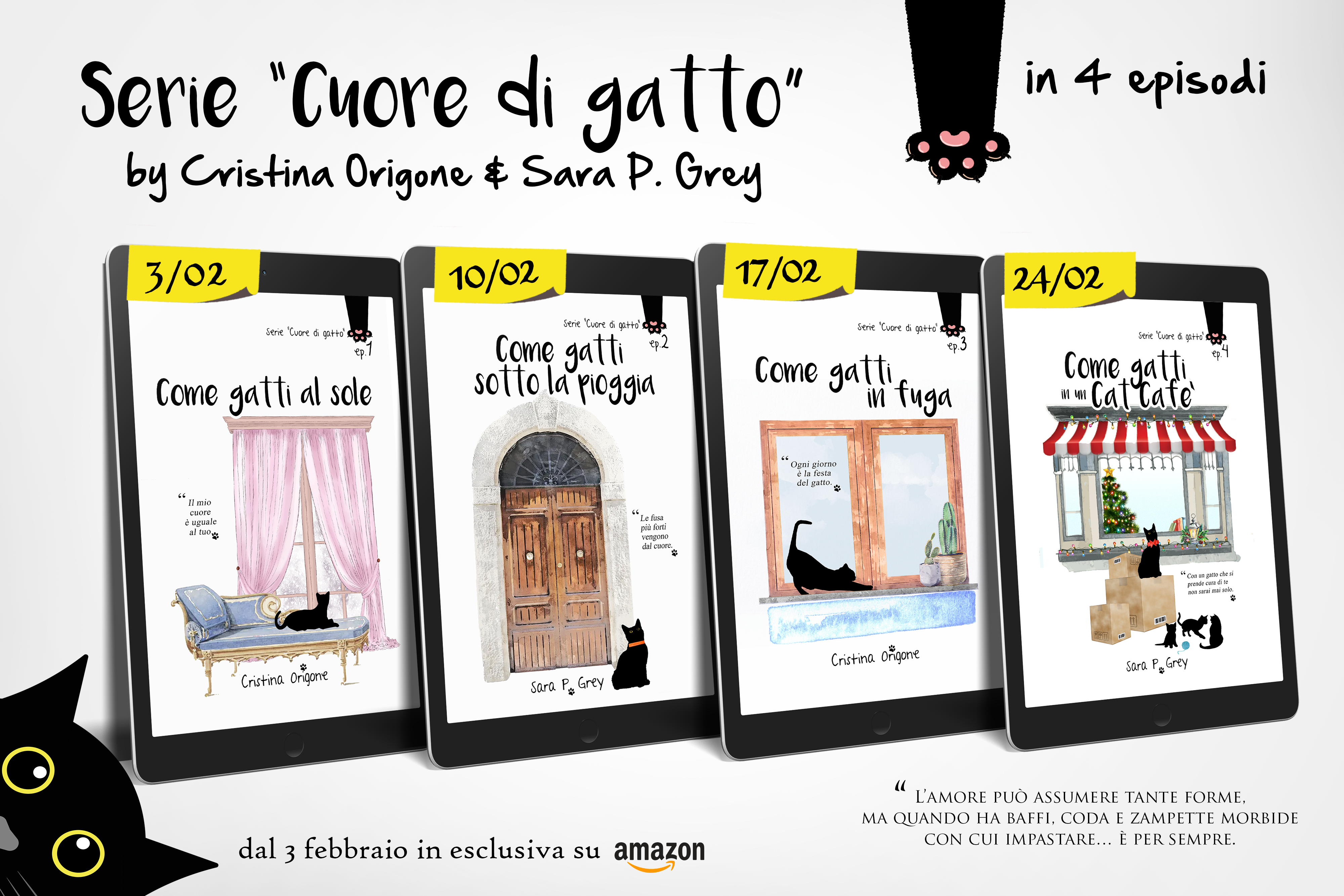 Cover reveal “Serie Cuore di gatto” di Cristina Origone e Sara P. Grey