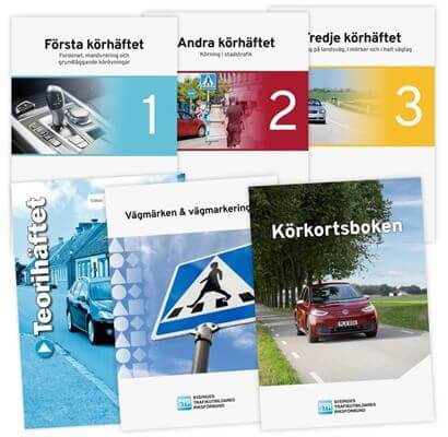 Körkortsböcker för B-körkort och andra behörigheter från Licens Trafikskola som är nyckeln till körkort.