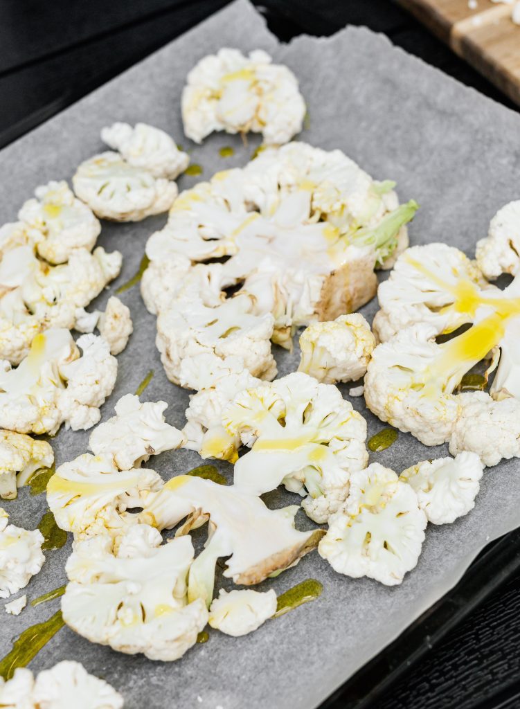 cauliflower drizzled with oil