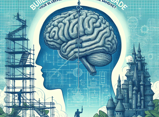 A blueprint-style image for a coach for women shows a brain in a head, scaffolding, castle, person with plans, and inspiring text. coach