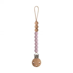 Attache-tétine en silicone et bois - mauve •