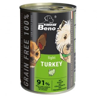 Super Beno Dog Grain Free Chunks with Light Turkey in Sauce 415g - 91% kött