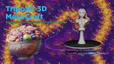A YouTube thumbnail for a tutorial video dated April 9, 2024, showcasing advanced 3D mesh creation techniques in the TripoSR software, Version 2