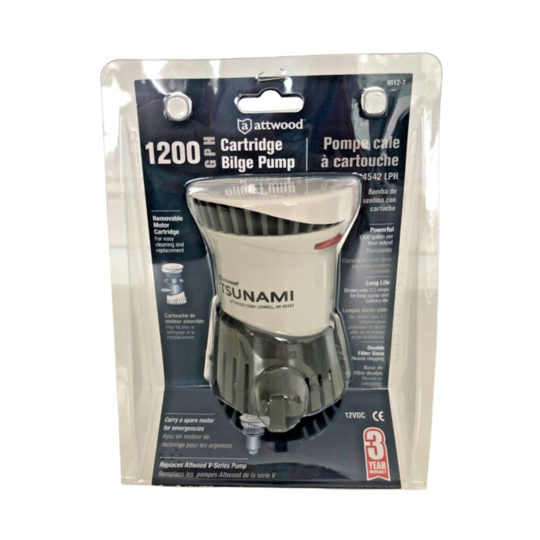 Attwood Tsunami 1200GPH 12v Cartridge Boat Bilge Pump 3/4″ 19mm P/N 4612-7