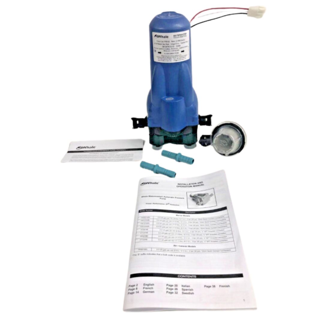 Whale FP0814 UV0814 Automatic Pump 12V 8L Fresh Water In RETAIL PACK includes Adaptors (2) 12MM & Strainer.