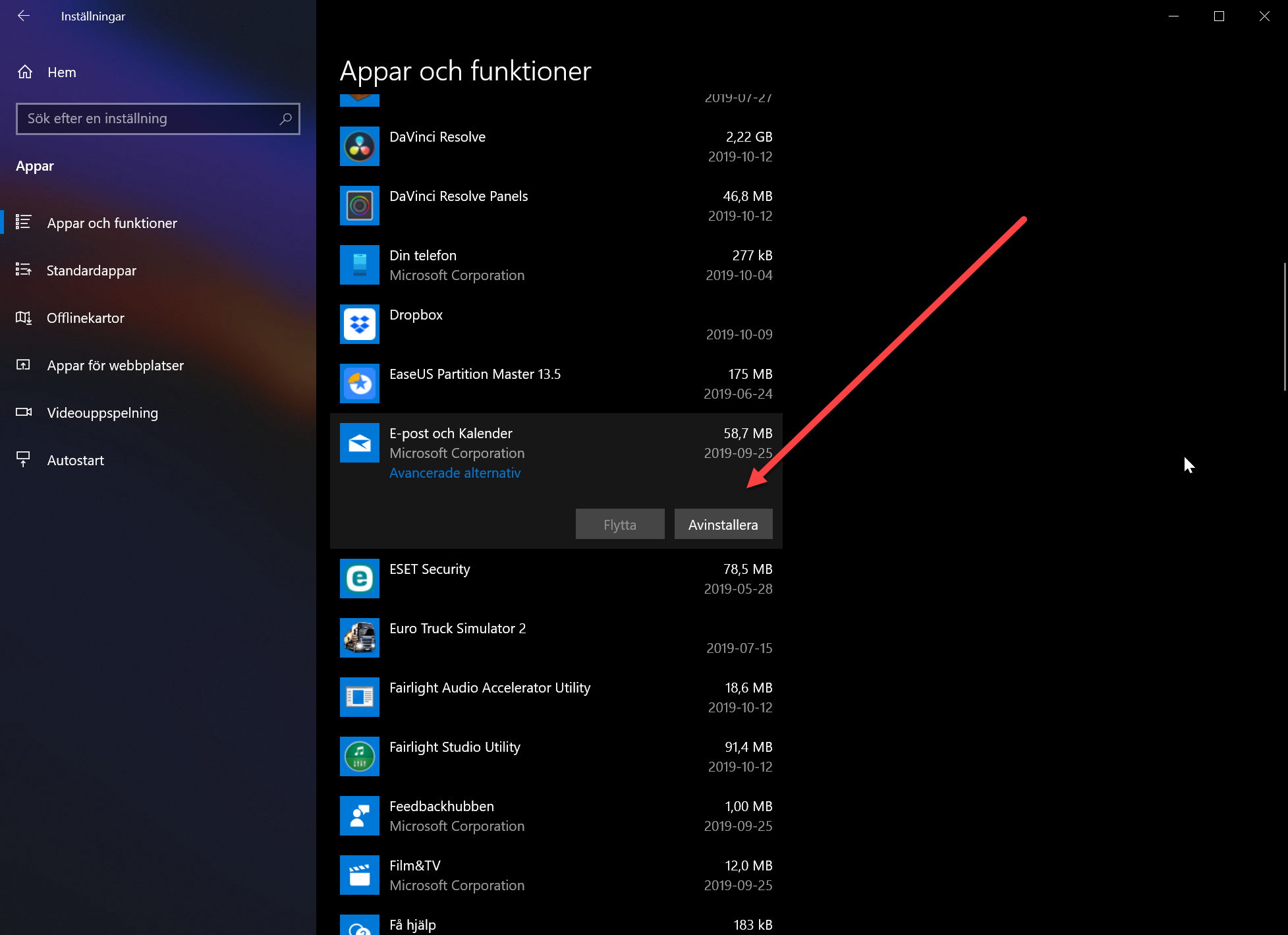 Appar och funktioner i Windows Instaällningar