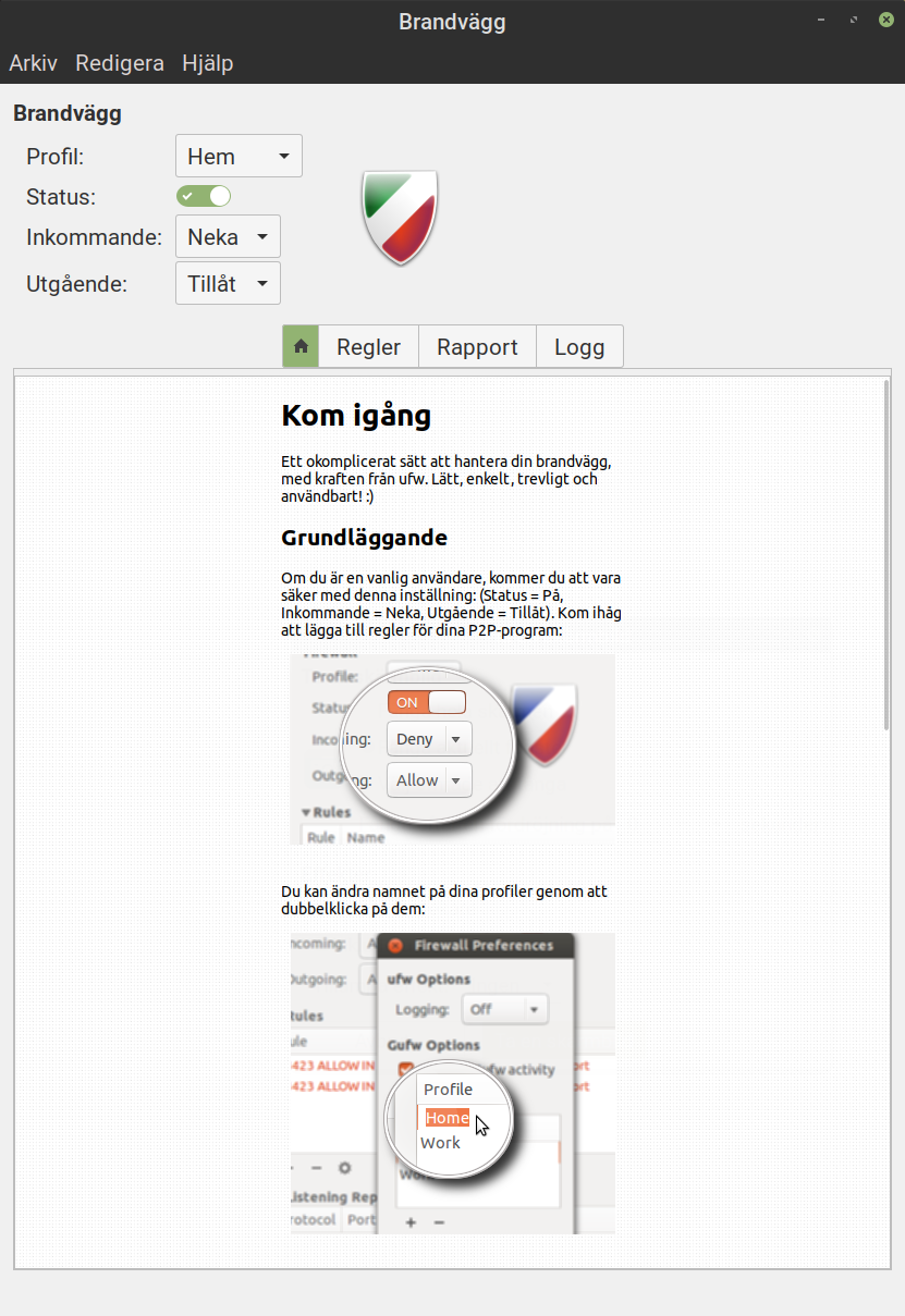 Brandvägg i Linux Mint Cinnamon