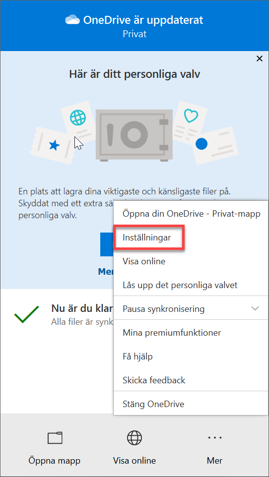 Hitta Inställningar för OneDrive