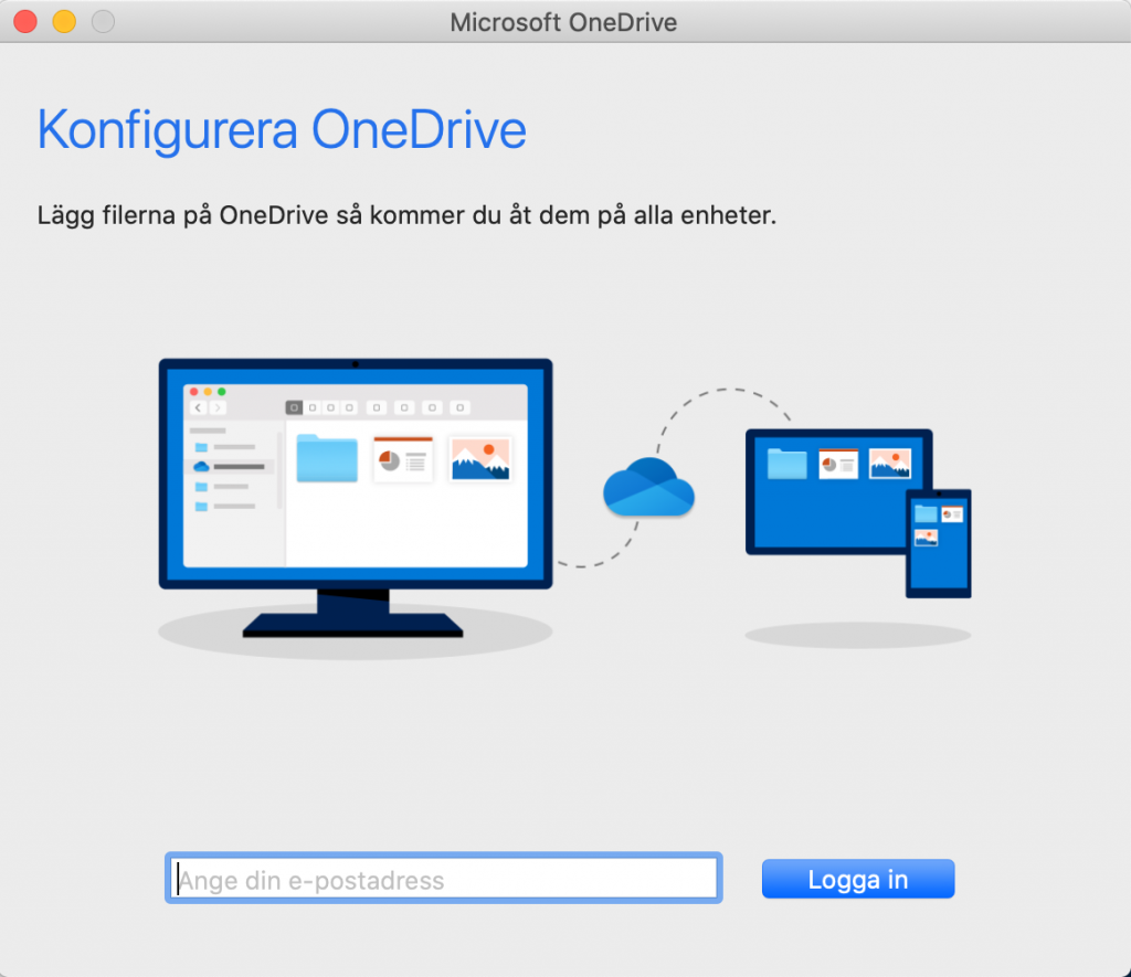 Inloggning på OneDrive Synk för Mac