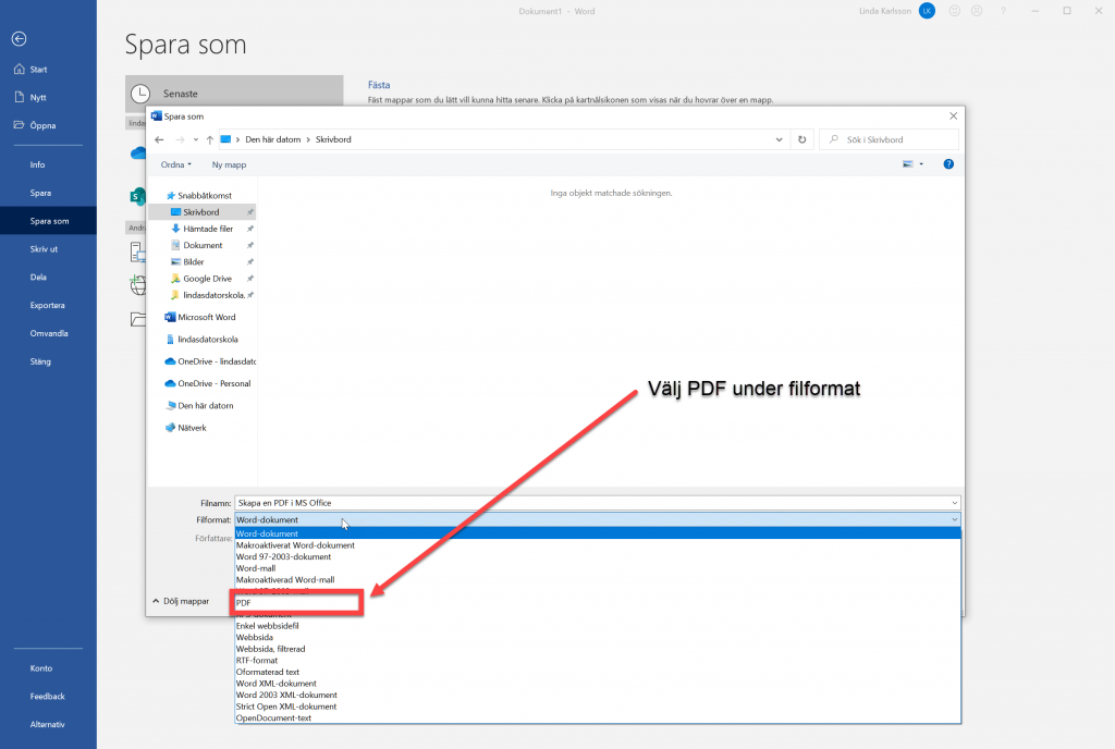 Spara Word-dokument som PDF.