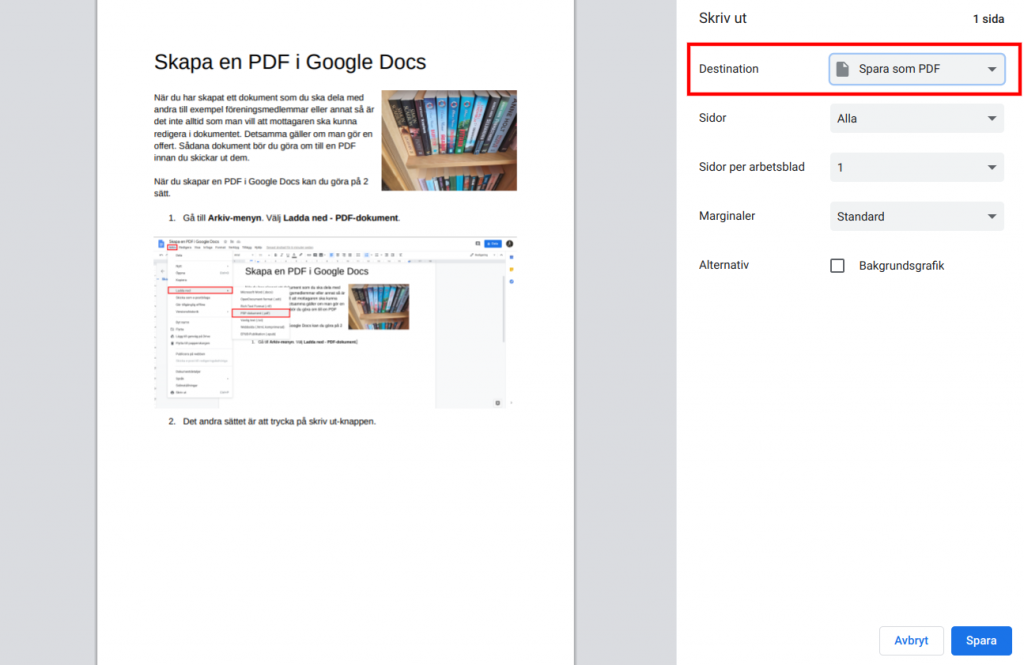 Skriv ut som PDF i Google Drive
