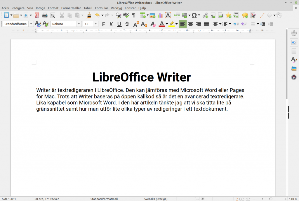 Fönstret LibreOffice Writer