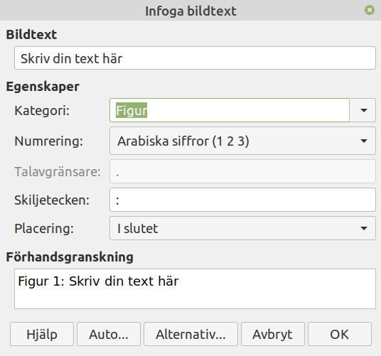 Dialogrutan för att infoga bildtext.