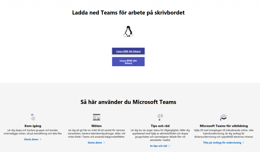 Nedladdningssidan för Teams hos Microsoft.