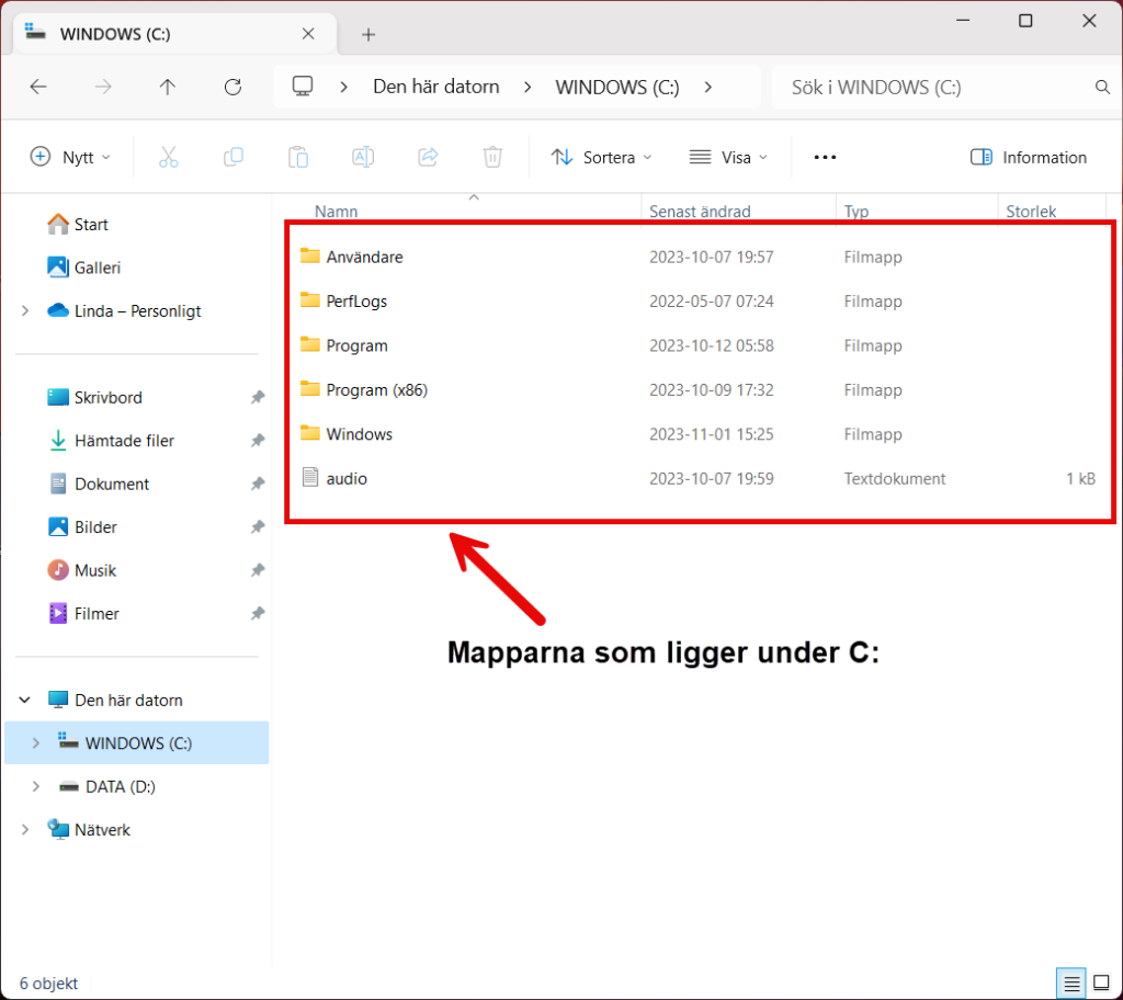 Mapparna som ligger i roten på C