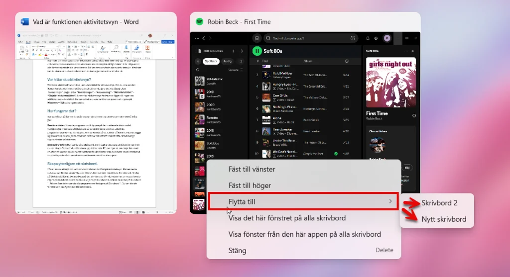 Flytta fönster mellan skrivborden i Windows 11.
