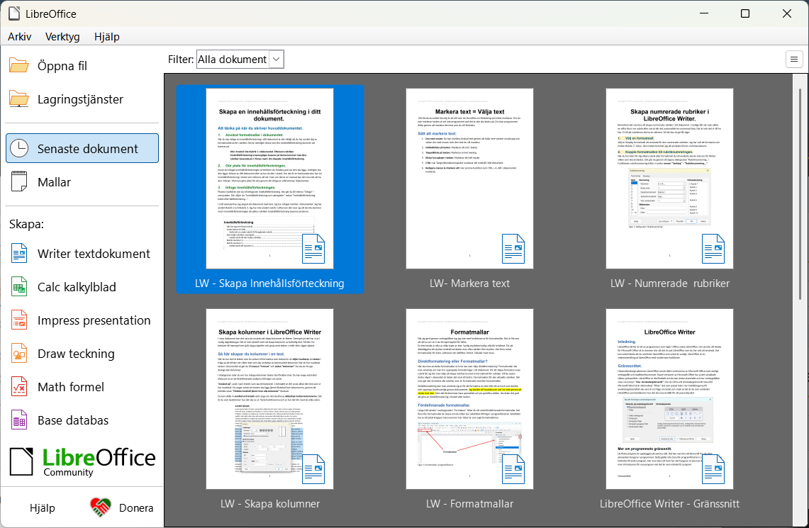 StartCenter LibreOffice