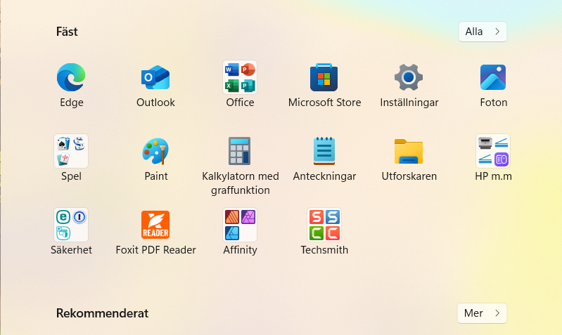 Nyheter i Startmenyn för Windows 11