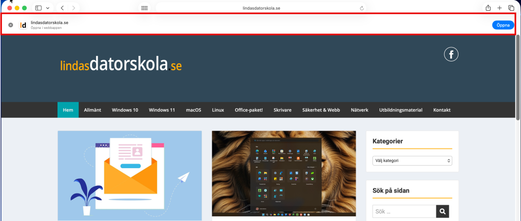 Meddelandet ”Öppna i Webbapp”.