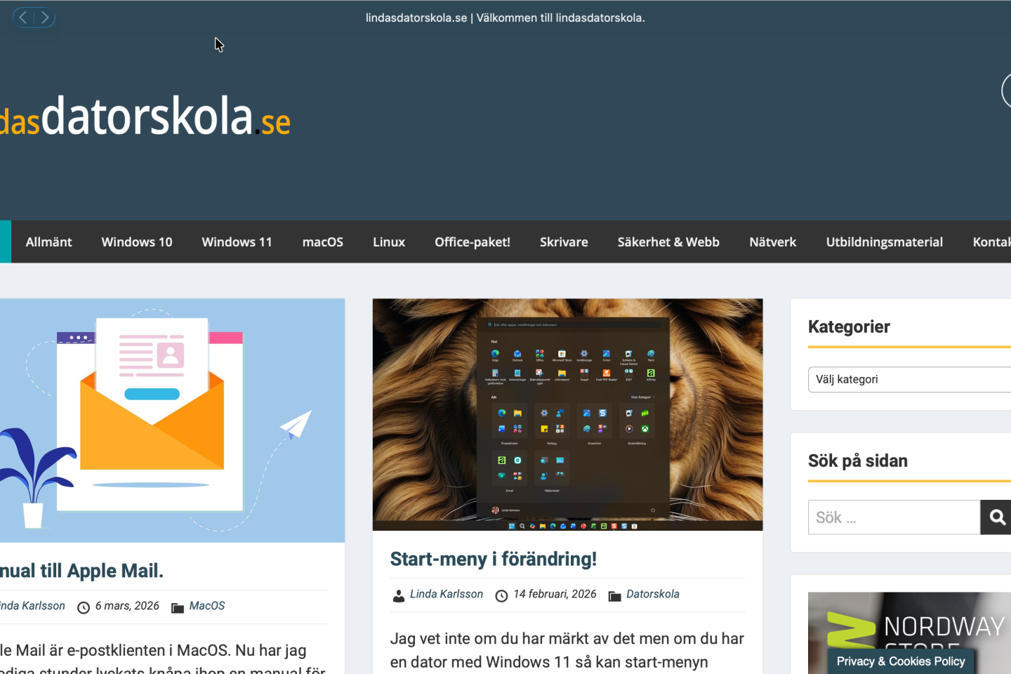lindasdatorskola som webbapp i Safari och MacOS.